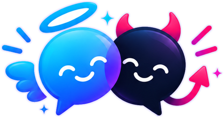 ChatDrift.Fun artwork: an angel and a devil, two chat bubbles, meeting