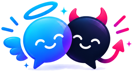 ChatDrift.Fun artwork: an angel and a devil, two chat bubbles, meeting